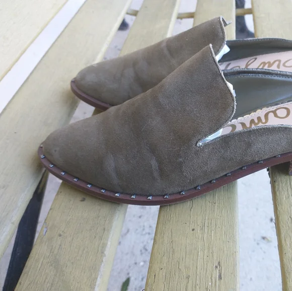 Sam Edelman Olive Suede Llewellyn Studded Mules Flats Size 6 - Picture 3 of 6